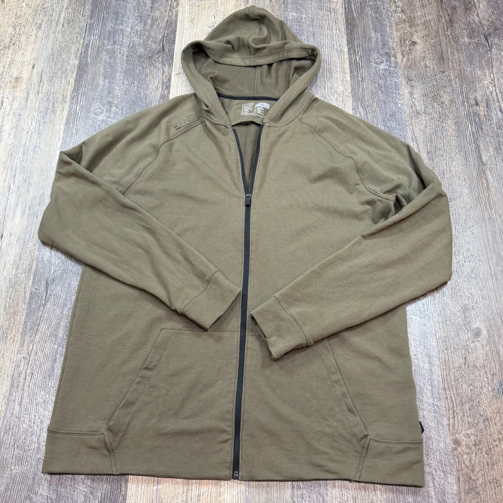 5.11 Tactical Full Zip Hoodie Mens XL Green Raglan Sleeve Utility Lightweight